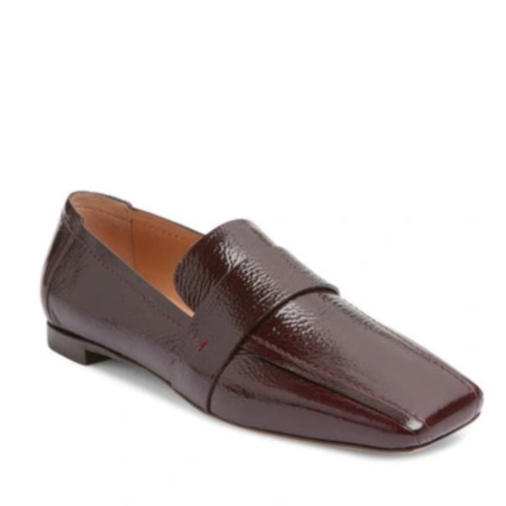 NEW! MANSUR GAVRIEL Square Toe Patent Leather Loafer in Burgundy